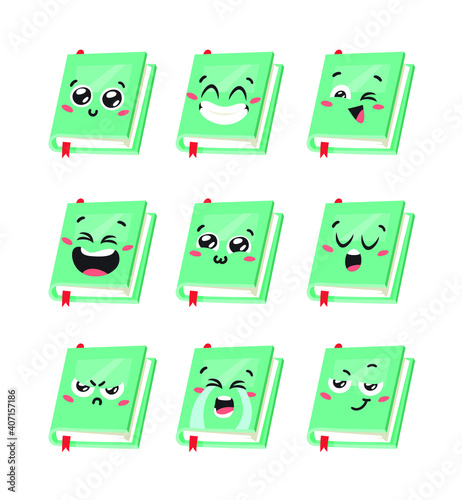 Cartoon drawing set of book for Student emoji. Hand drawn emotional schoolbook object. Actual Vector illustration character. Creative  art work