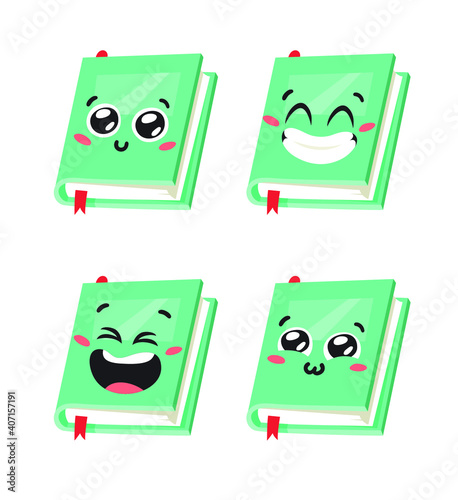 Cartoon drawing set of book for Student emoji. Hand drawn emotional schoolbook object. Actual Vector illustration character. Creative  art work