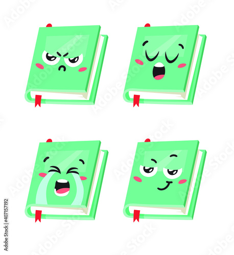 Cartoon drawing set of book for Student emoji. Hand drawn emotional schoolbook object. Actual Vector illustration character. Creative  art work