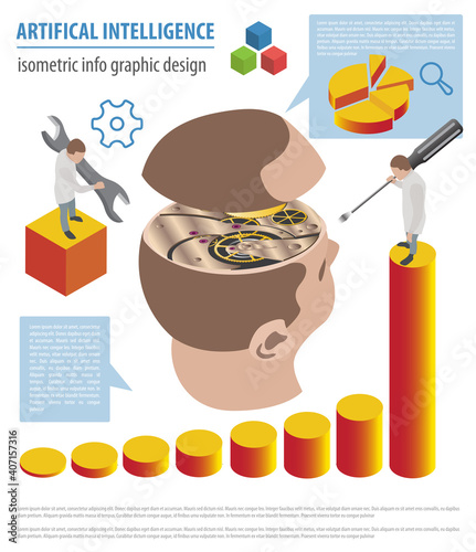 Artificial intelligence isometric design. Science and technology infographic