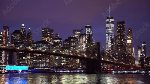 Brooklyn bridge at Sunset twilight, New York City NY USA