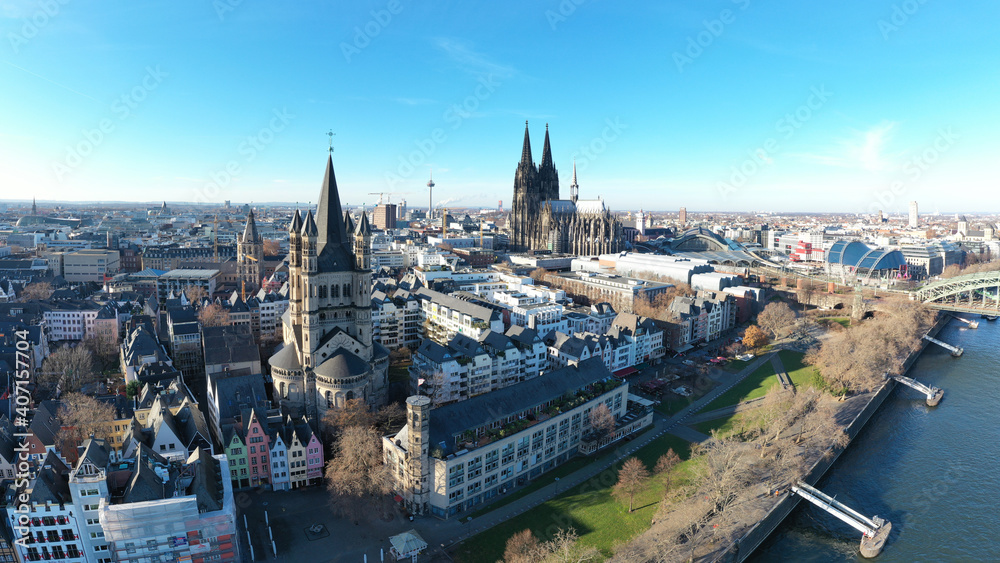 Drohnen Dienstleistung Panorama Video Köln Stadt Dom Groß St. Martin