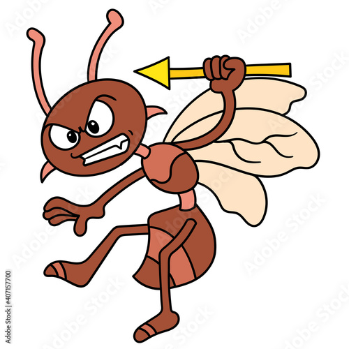 evil bee flying insects with angry faces ready to attack, doodle draw kawaii. vector illustration art