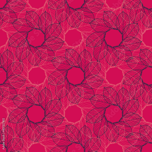 Vector pink linear leaves texture seamless pattern