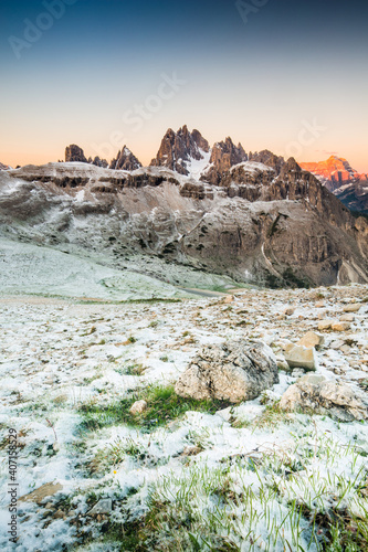 Sunrise peaks near Tre Cime