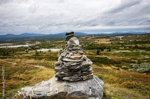 beautiful stack of stones on a plateau in norway © Fridimedia