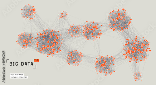 Big data visualization. Cluster analysis. Social media graph. Global data network. Cloud computing. Communication system.