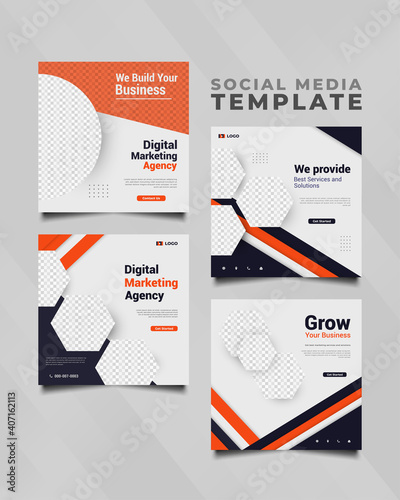 Digital marketing agency social media post template in modern and futuristic concept. Collection of business social media template