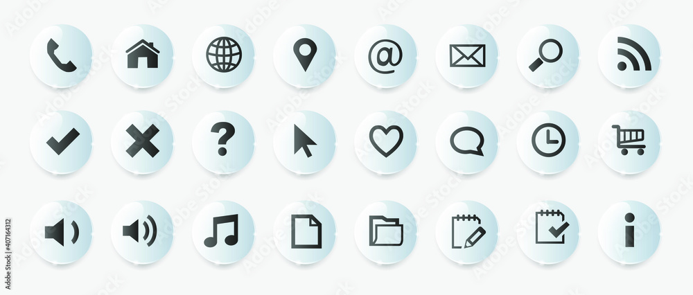 Universal web icons for Mobile and Web. Set of volumetric realistic icons on a white background for websites and applications. Vector. Universal web icons for Mobile and Web. Set of volumetric realistic icons on a white background for websites and applications. Vector.