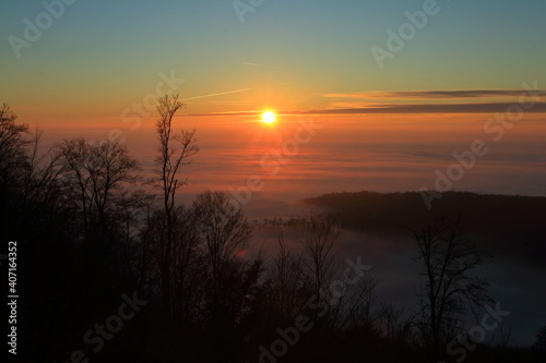 Sunset view from Medvednica mountain in Croatia