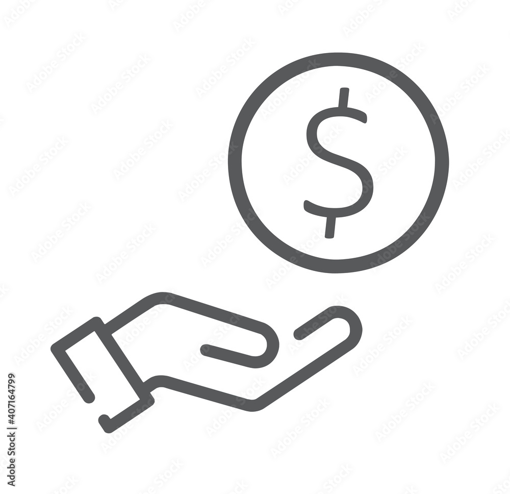 Flat hand holding Dollar icon isolated on white background Flat hand holding Dollar icon isolated on white background