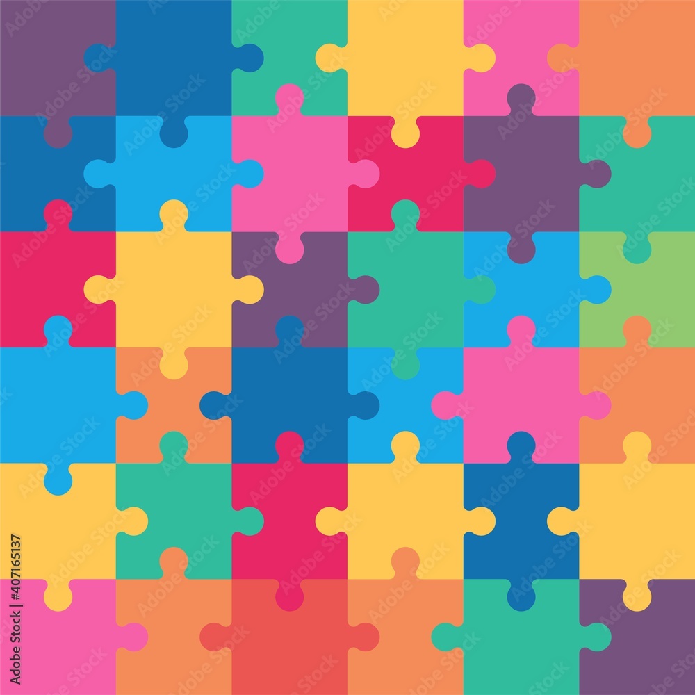 Colorful puzzles grid. Jigsaw puzzle 36 pieces Colorful puzzles grid. Jigsaw puzzle 36 pieces