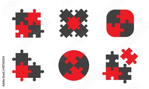 Red and black puzzle pieces logo templates set