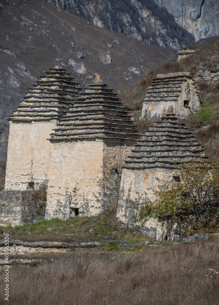 Dargavs is the city of the dead. Medieval necropolis in the Caucasus Mountains