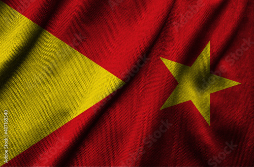 The national flag of the Region of Tigray in Ethiopia on a fabric texture background. Flag image for design on flyers, advertising. 3D-Illustration. 3D-rendering photo