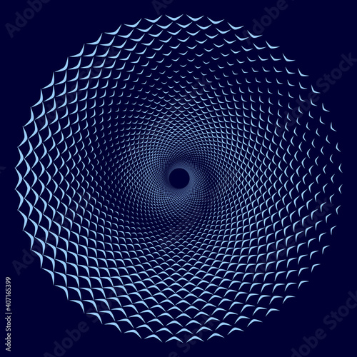 blue halftone spiral circle with waves in sea style