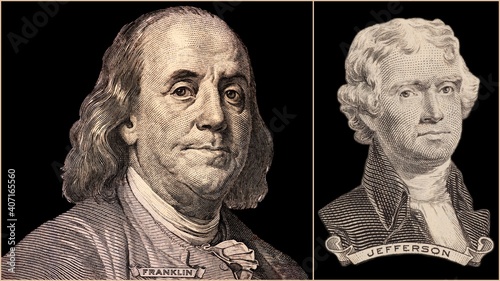 Portrait of U.S. Presidents Benjamin Franklin and Thomas Jefferson photo