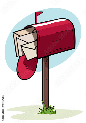 Incoming mail. Cartoon mailbox with letters