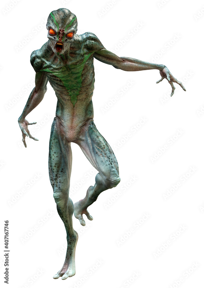 Fototapeta premium 3D Rendering Green Alien on White