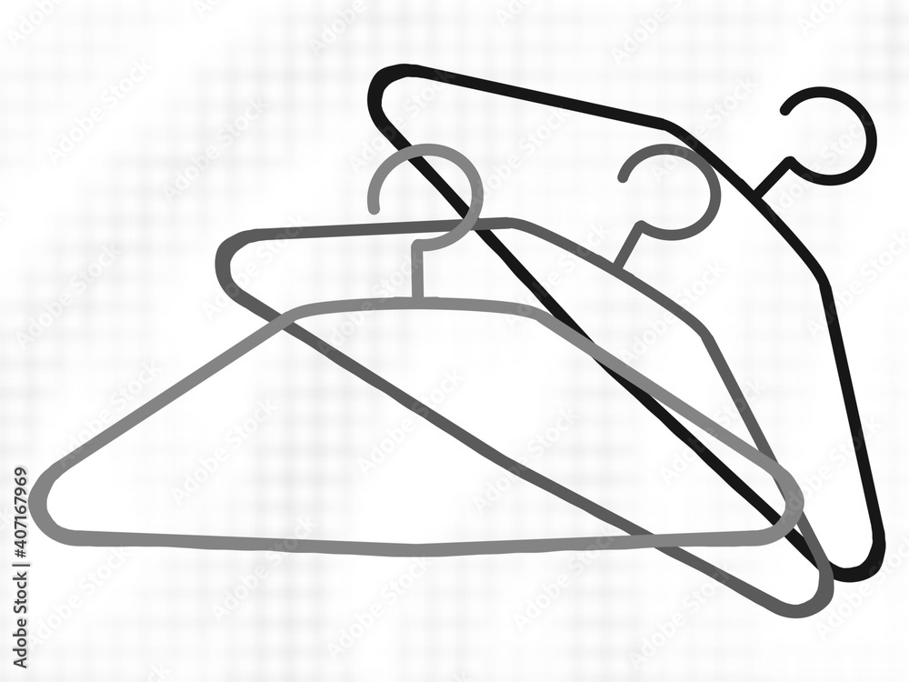 Fototapeta premium Three hangers for clothes in grayish minimalistic style.