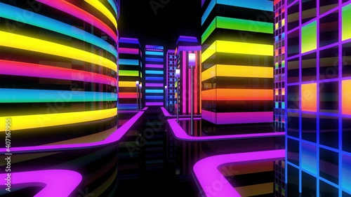 City Colorful Neon Glow Night Looped Video