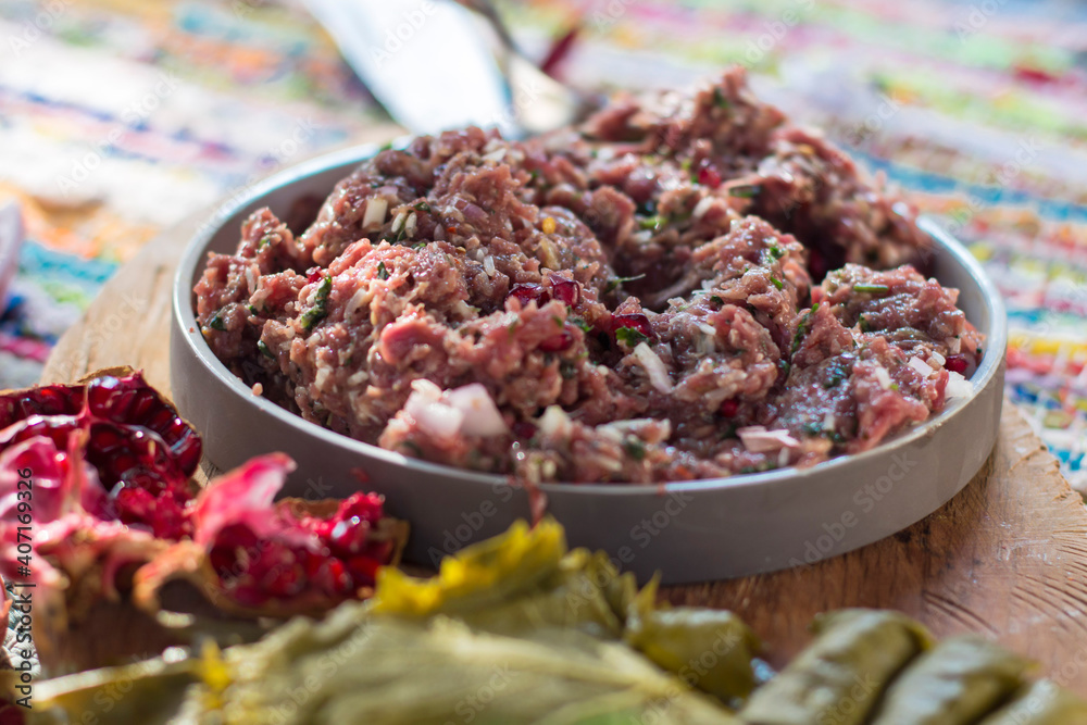minced dolma with spices, herbs and pomegranate minced dolma with spices, herbs and pomegranate