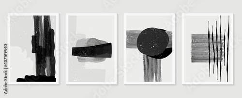 Black and white abstract wall arts vector. Hand draw Organic shape design for wall framed prints, canvas prints, poster, home decor, cover, wallpaper. Vector illustration