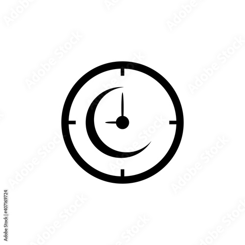 Simple bedtime or nighttime clock symbol or icon in black