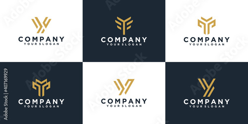 Set of creative monogram letter y logo design inspiration template for consulting, initials, financial companies