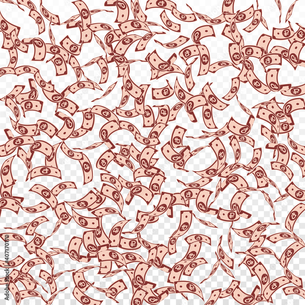 Russian ruble notes falling. Sparse RUB bills on transparent background. Russia money. Bold vector illustration. Bizarre jackpot, wealth or success concept. Russian ruble notes falling. Sparse RUB bills on transparent background. Russia money. Bold vector illustration. Bizarre jackpot, wealth or success concept.