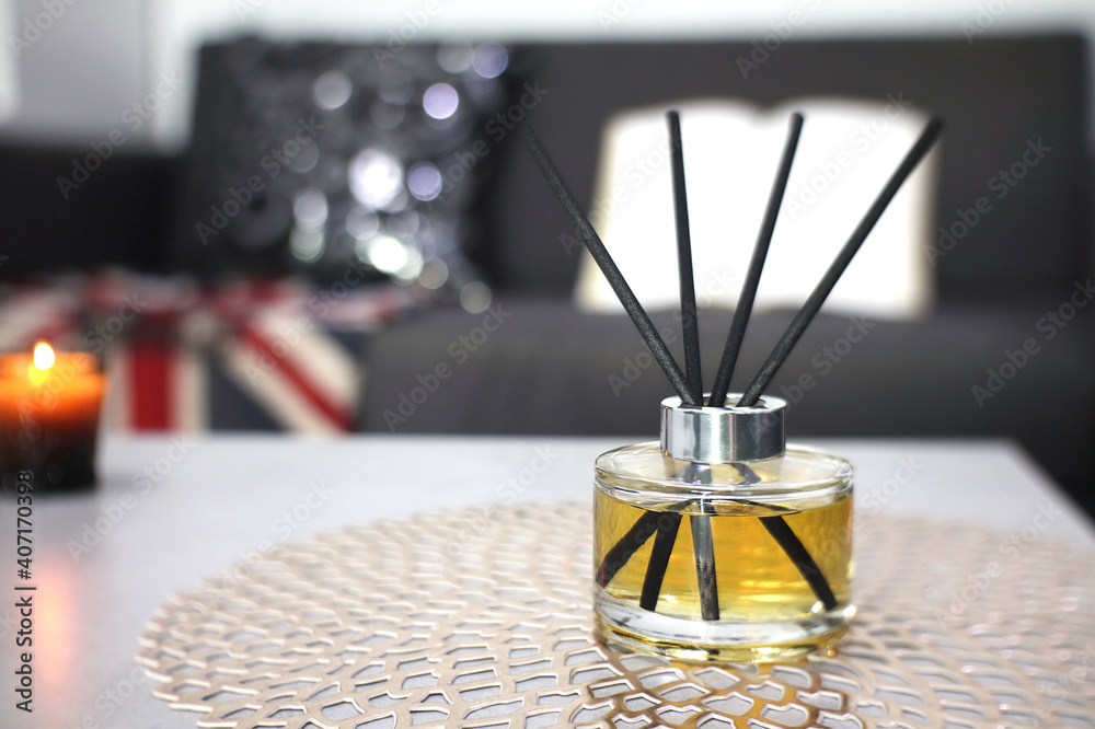 luxury aroma scented reed diffuser glass is used as room freshener and  decoration items on the