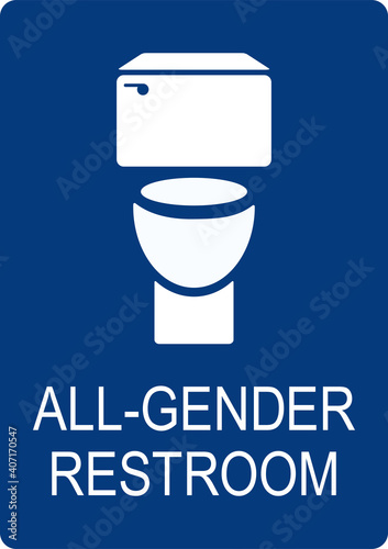 All gender bathroom sign. White on blue background. Toilet signs and symbols. It can be used for Buildings, mall, restaurant and office.