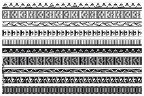Set of decorative tribal ethnic seamless ornamental border - Vector modular