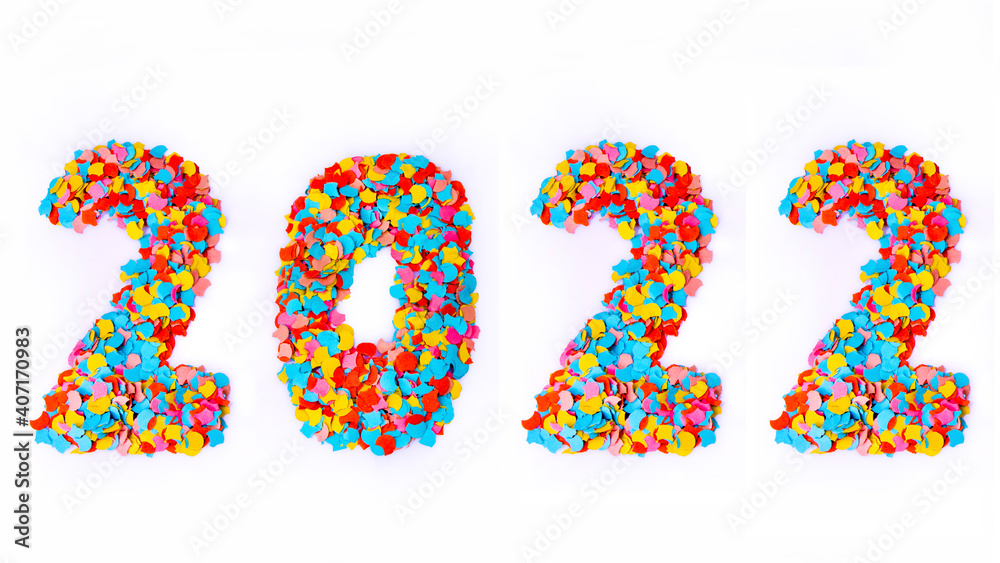 New Year - Confetti Numbers 2022 - Isolated On White Background New Year - Confetti Numbers 2022 - Isolated On White Background