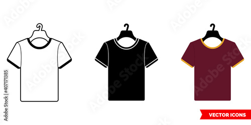T-shirt on hanger icon of 3 types color, black and white, outline. Isolated vector sign symbol.