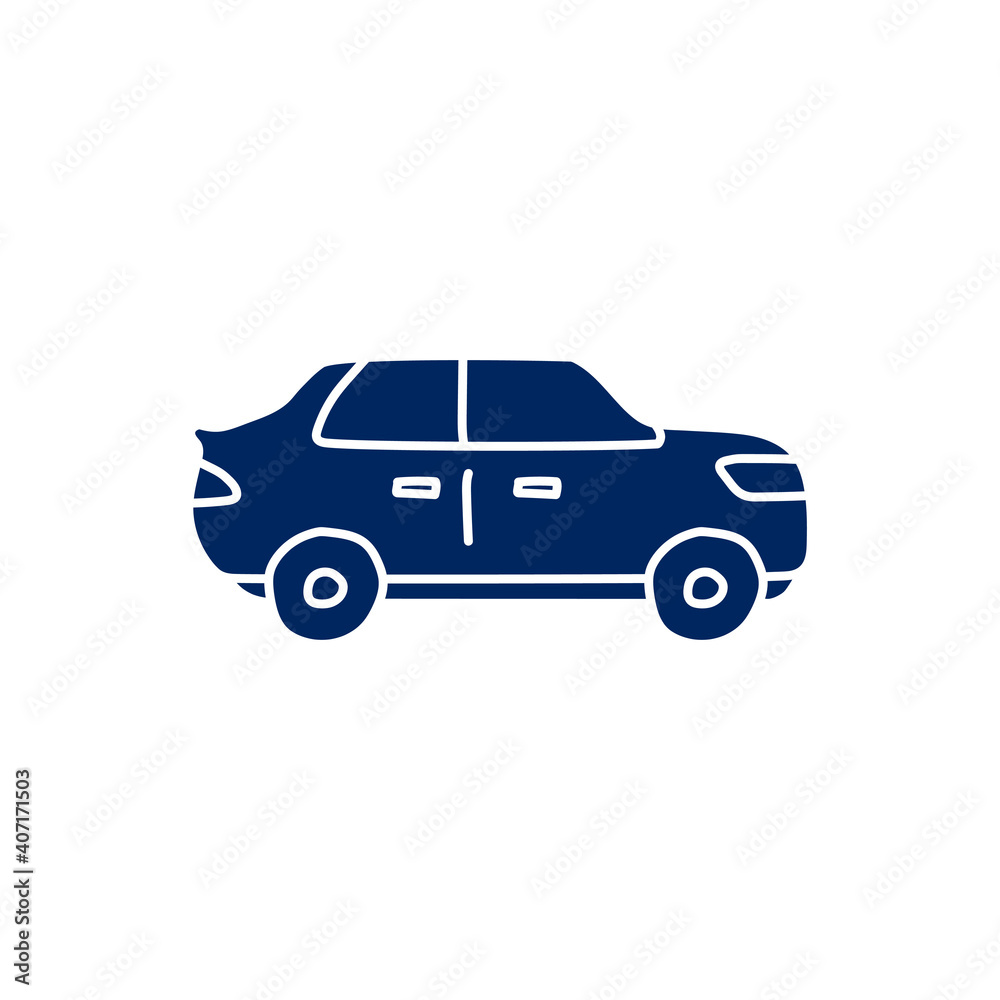 car vehicle silhouette doodle icon on white background. simple ink hand drawn Vector illustration