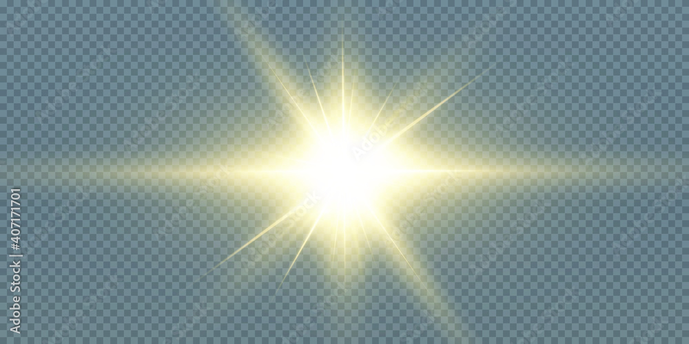  sun is shining bright
light rays with realistic glare. Light star on a transparent black background.