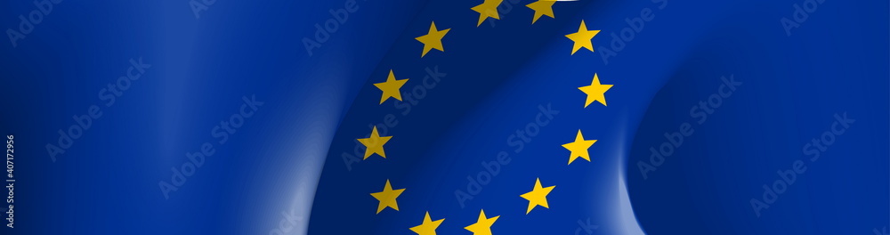 illustration festive banner with state flag of The European Union. Card with flag and coat of arms Happy European Union Day 2021 picture banner of foundation day