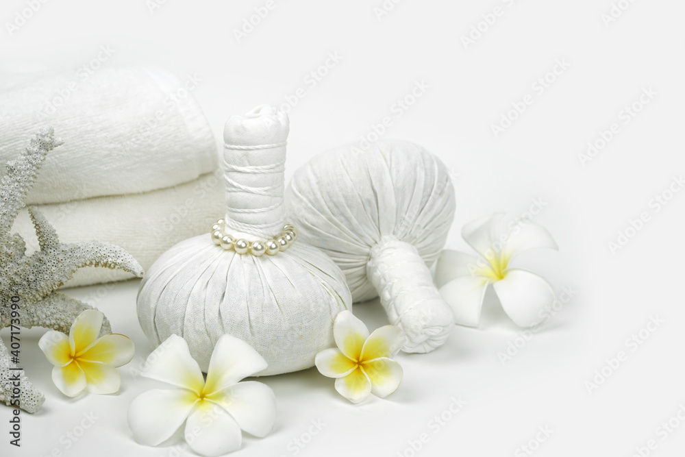 Spa composition with herbal compress ball for relaxation.beauty concept.	
