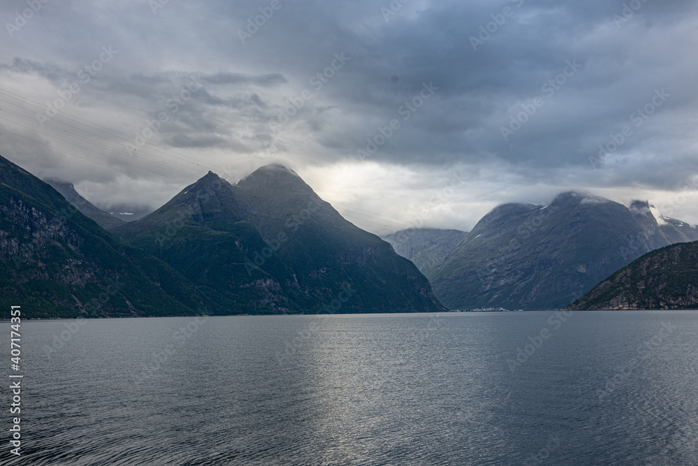 Tingvollfjord during sunset in Norway