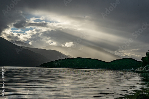 Sunbeam at Tingvollfjorden in Norway photo