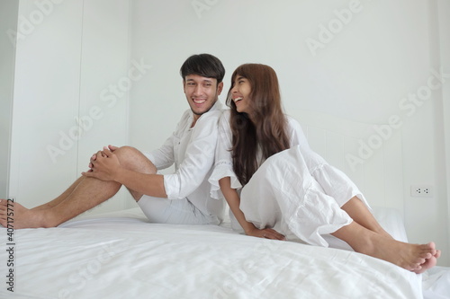 Romantic couple in bedroom and living room With activities in the afternoon on a sweet holiday