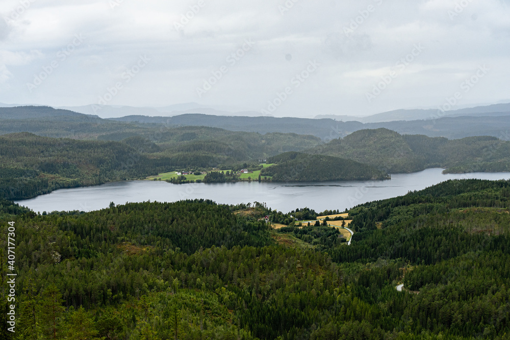 View to a village on a fjord in Norway View to a village on a fjord in Norway