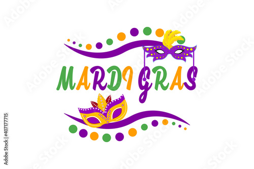 mardi gras carnival party design with cartoon colorful mask with feathers . Fat tuesday  carnival  festival. Vector isolated on white background. For greeting card  banner  gift packaging  poster.  