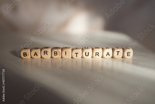 Fototapet Barbiturate word is made with wooden cubes