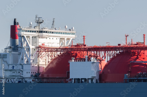 LNG TANKER - Gas supply vessel is going to the port
