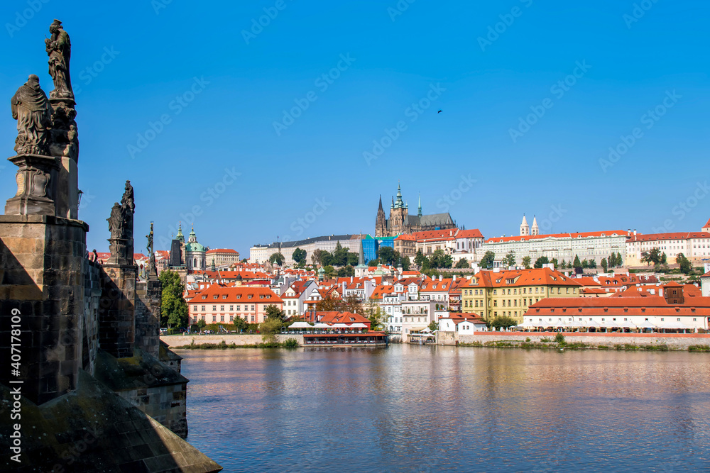 Picturesque view of Prague Castle on a clear day. Prague, Czech Republic