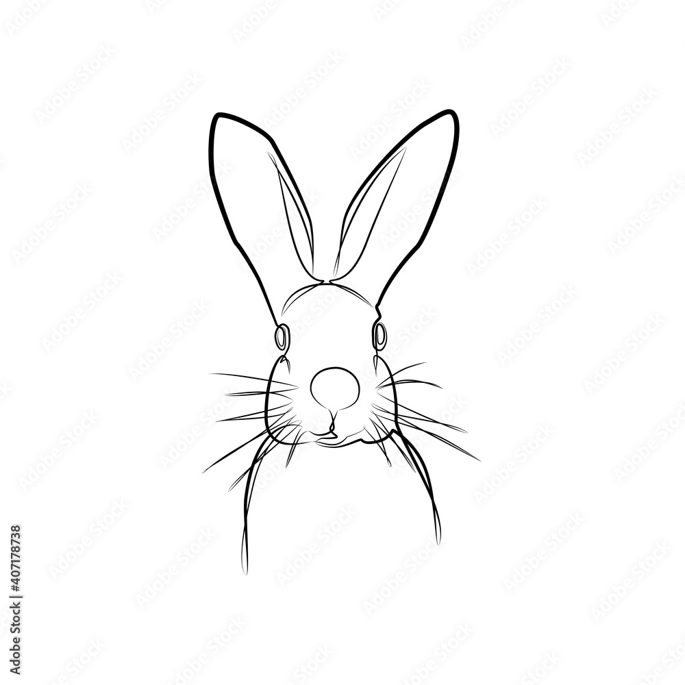 Rabbit in one line. Black line vector illustration on white background Rabbit in one line. Black line vector illustration on white background