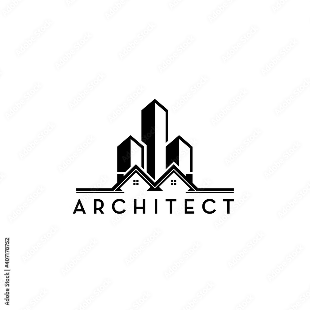 Architect Building Logo Design, With City Residential Icon Vector Illustration