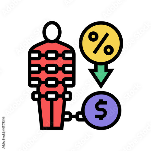 human tied to loan color icon vector. human tied to loan sign. isolated symbol illustration